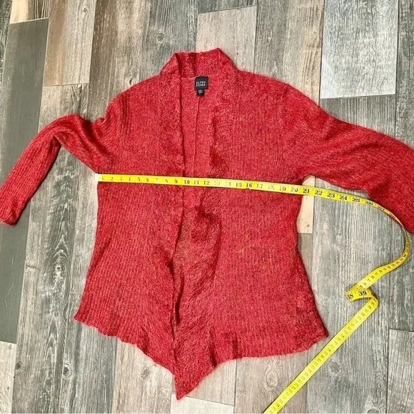 EILEEN FISHER Mohair Wool Blend Burnt Orange Open Front Knit Cardigan Sweater L - Picture 4 of 6